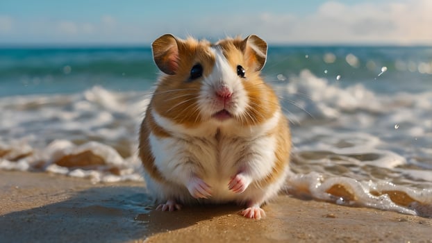 Cute Hamster Enjoying Summer Vacation On Tropical Beach photo