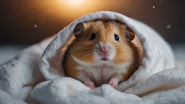 Adorable Hamster Snuggling In A White Blanket photo