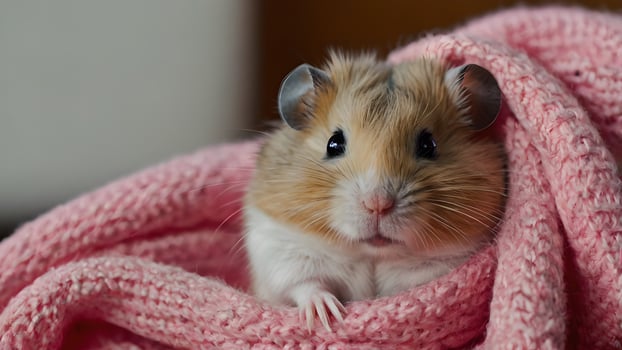 Adorable Hamster Snuggles in Pink Knit Scarf photo