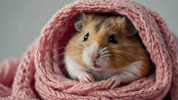Adorable Hamster Snuggling in a Pink Knit Scarf photo