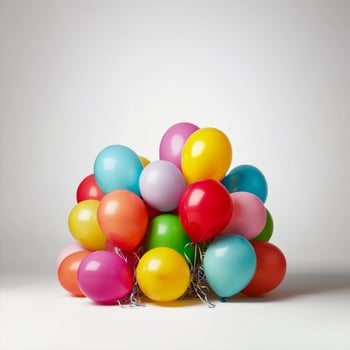 Colorful balloons in vibrant arrangement create festive atmosphere, perfect for celebrations and parties. Their cheerful hues evoke joy and excitement photo