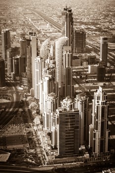 Dubai downtown morning scene. Top view photo
