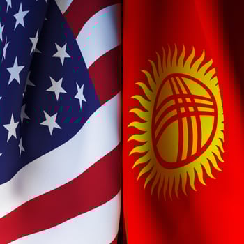 US And Kyrgyzstan Flag Waving Symbol Of Relation photo