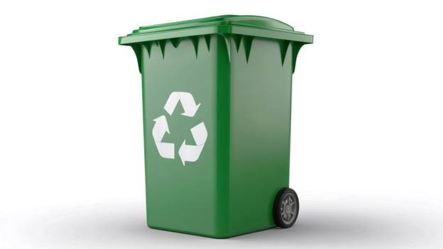 Green recycling bin promoting environmental sustainability on white background photo