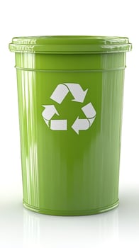 Green recycling bin promoting environmental sustainability on white background photo