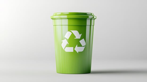 Green recycling bin promoting environmental sustainability on white background photo