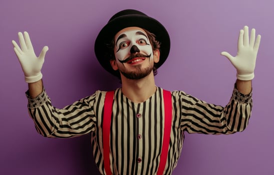 A man with a clown face and white gloves photo