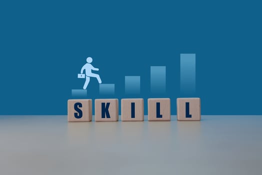Gaining experience, businessman develop skills step by step photo