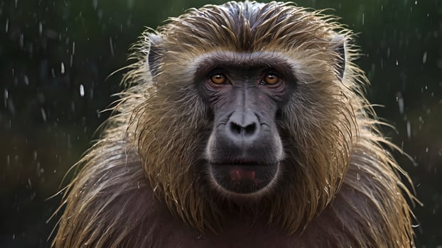 Rain Soaked Baboon Portrait in the Wild photo