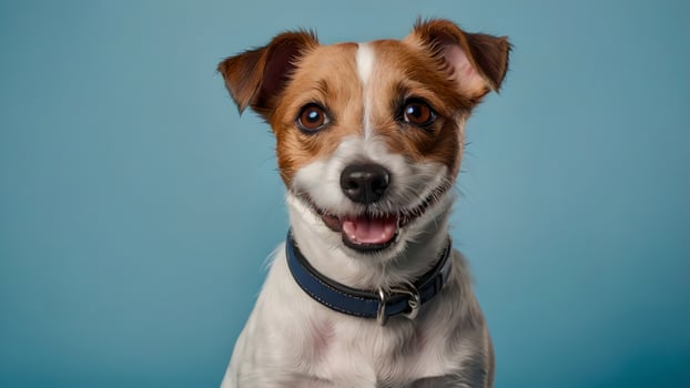 Happy Jack Russell Terrier Portrait on Blue Background photo