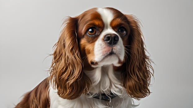 Adorable King Charles Spaniel Puppy Portrait Against White Background photo