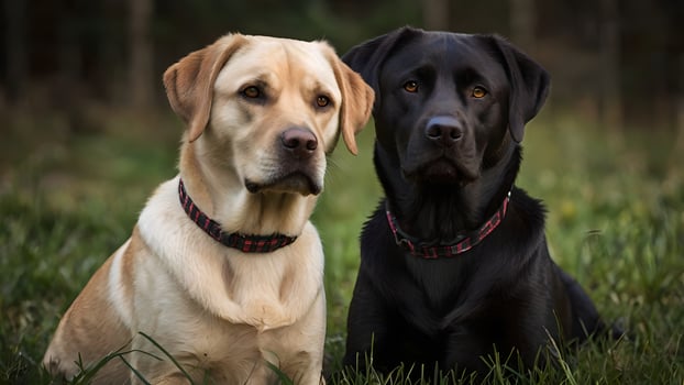 Two Labrador Retrievers in Grassy Field photo