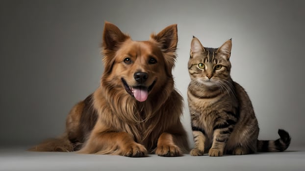 Happy Dog and Cat Posing Together in Studio photo