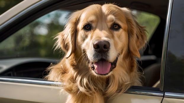 Happy Golden Retriever Enjoying a Car Ride photo
