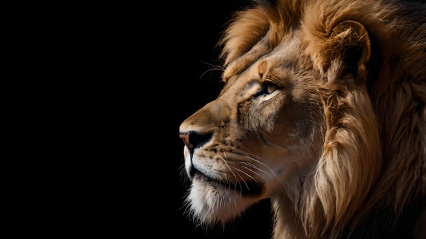 Majestic Lion Profile Against Black Background photo