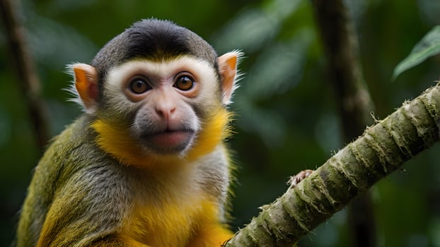 Adorable Squirrel Monkey Portrait in Amazon Rainforest photo