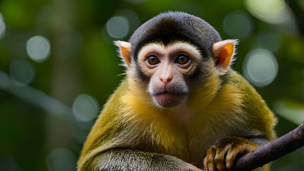 Adorable Squirrel Monkey in Lush Amazon Rainforest photo