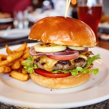 Gourmet Burger on Plate - A Tempting Culinary Delight photo