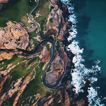 Aerial View of Coastal Highway with Ocean and Cliffs photo