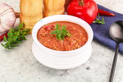 Cold vegan tomato soup Gazpacho photo