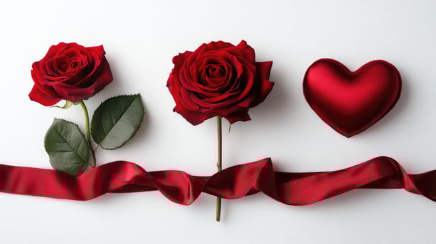 Red roses, heart and ribbon celebrating valentine's day photo