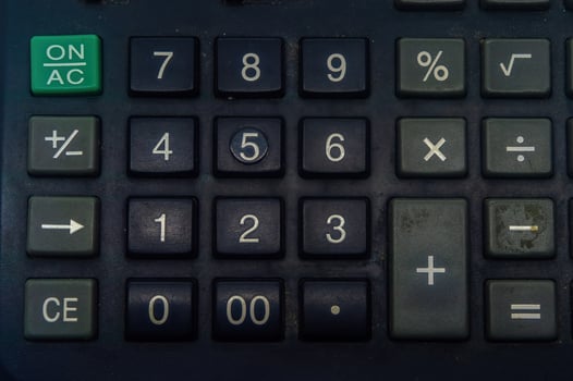 Close up of a calculator keypad with various function keys, including numbers, arithmetic operations, and special functions. Ideal for finance, education, and office related concepts. photo