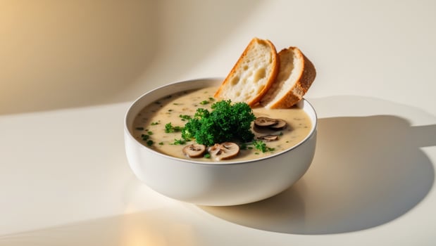 Creamy Mushroom Soup Bowl Garnish Delight photo