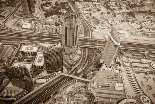 Dubai downtown morning scene. Top view photo