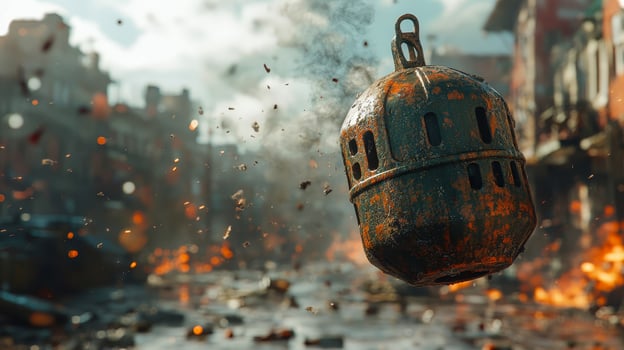 A grenade in the air in a fight scene photo