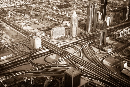Dubai downtown morning scene. Top view photo