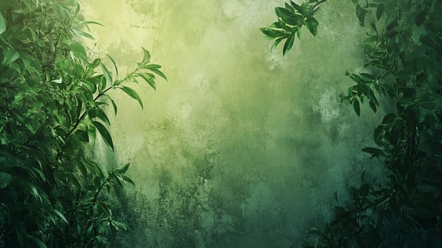 A green background with leaves and a tree photo