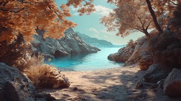 A beautiful landscape with a river and a beach photo