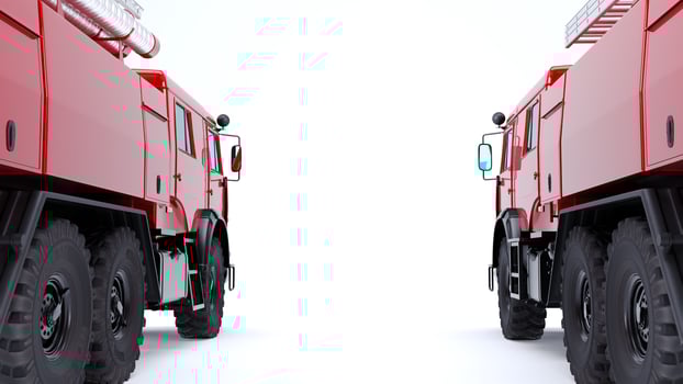 set of Red Firetruck isolated on a white background, 3D render photo