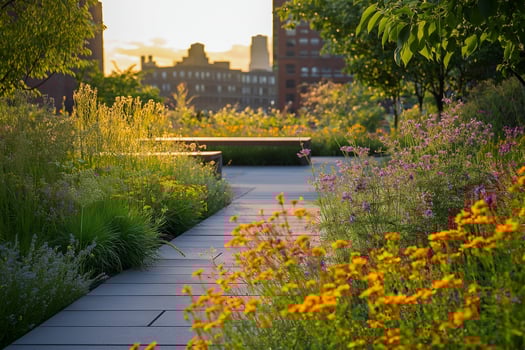 Urban Rooftop Garden with Flowers photo