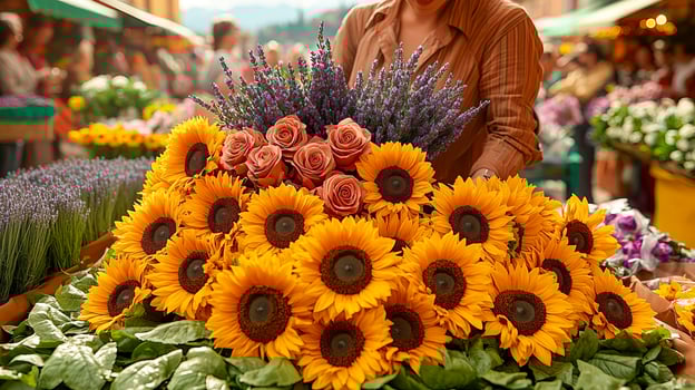 A woman sells flowers at the market photo