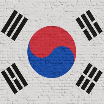 Brick Wall With Flag Of South Korea photo