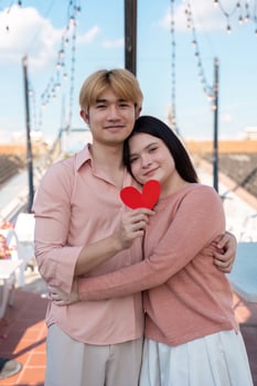 Valentine celebration for a couple rooftop restaurant romantic moment outdoor setting intimate view love concept photo