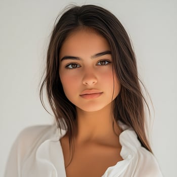 A beautiful young woman with long brown hair photo
