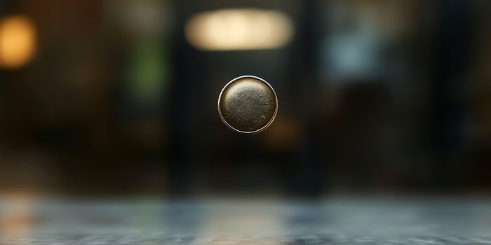 Single Coin Tossed in Mid-Air with Blurred Background photo