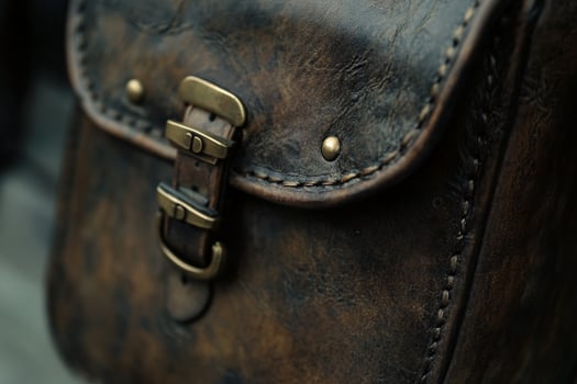 Retro Leather Bag with Focused Buckle Close Up photo