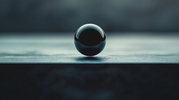 A shiny black ball is sitting on a surface photo