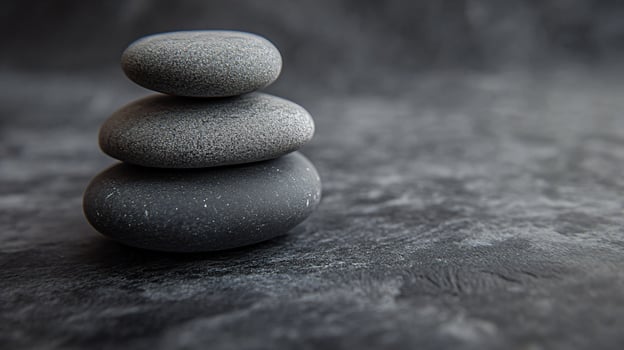 Three large rocks are stacked on top of each other photo