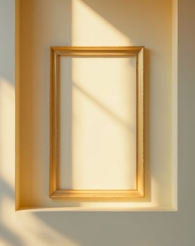Golden Frame on Pale Yellow Wall in Sunlight photo