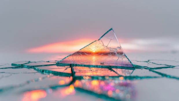 Cracked Glass Reflecting Vibrant Sunset Hues photo