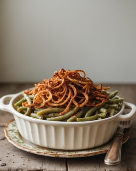 Classic Green Bean Casserole Topped with Crispy Fried Onions for Festive Gatherings photo