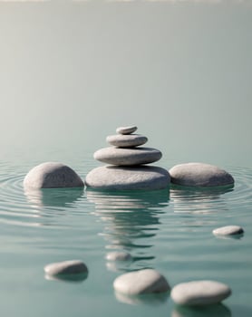 Balanced rock stones on a water background concept Calm meditation pure mind photo