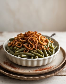 Classic Green Bean Casserole Topped with Crispy Fried Onions for Festive Gatherings photo