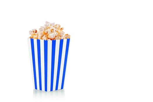 cardboard glass blue with popcorn on a white transparent background photo