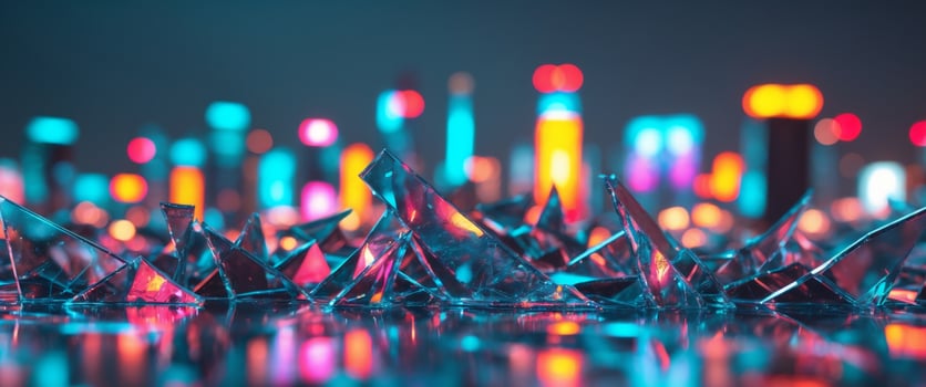 Shattered Glass Reflecting City Lights At Night photo