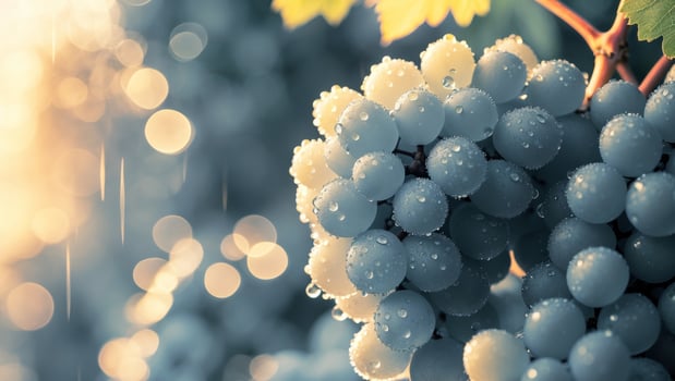 Grapes covered in dew water in morning light photo